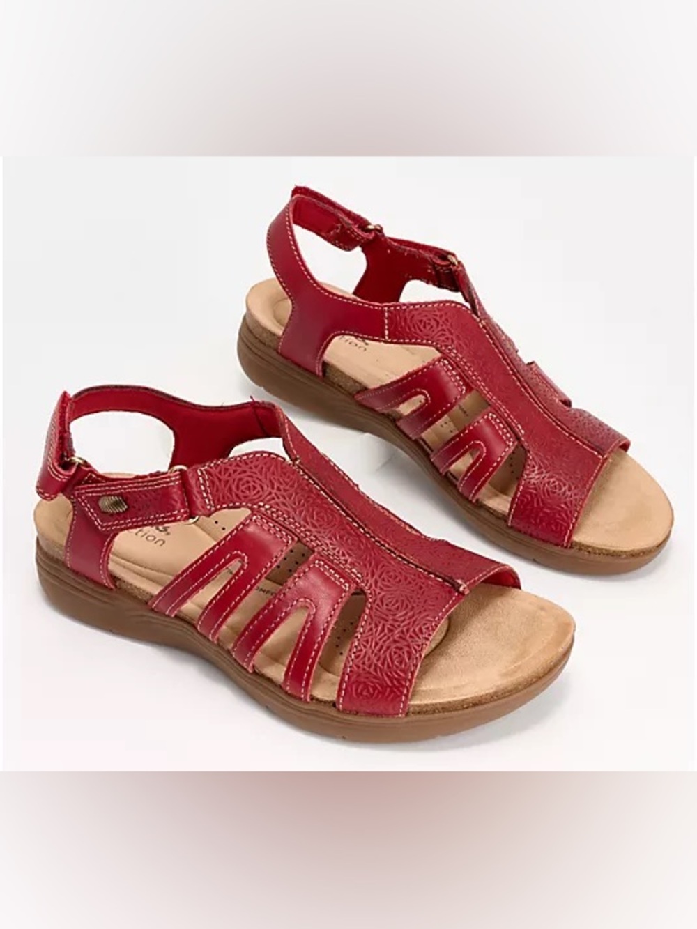 Clarks April Belle Red Leather Strappy Slingback Sandals 9.5 Wide Width